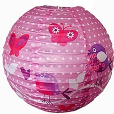 12" Paper Lanterns Round 'Birds' - Regular Wire Ribbed