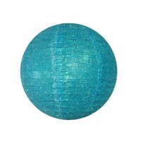 12" Paper Lanterns Round 'Turquoise Glitter' - Regular Wire Ribbed