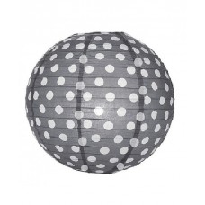 12" Paper Lanterns Round 'Black & White Polka Dot' - Regular Wire Ribbed