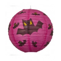 12" Paper Lantern Round Halloween Bats  - Regular Wire Ribbing