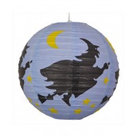 12" Paper Lantern Round Halloween Witches Design - Regular Wire Ribbing